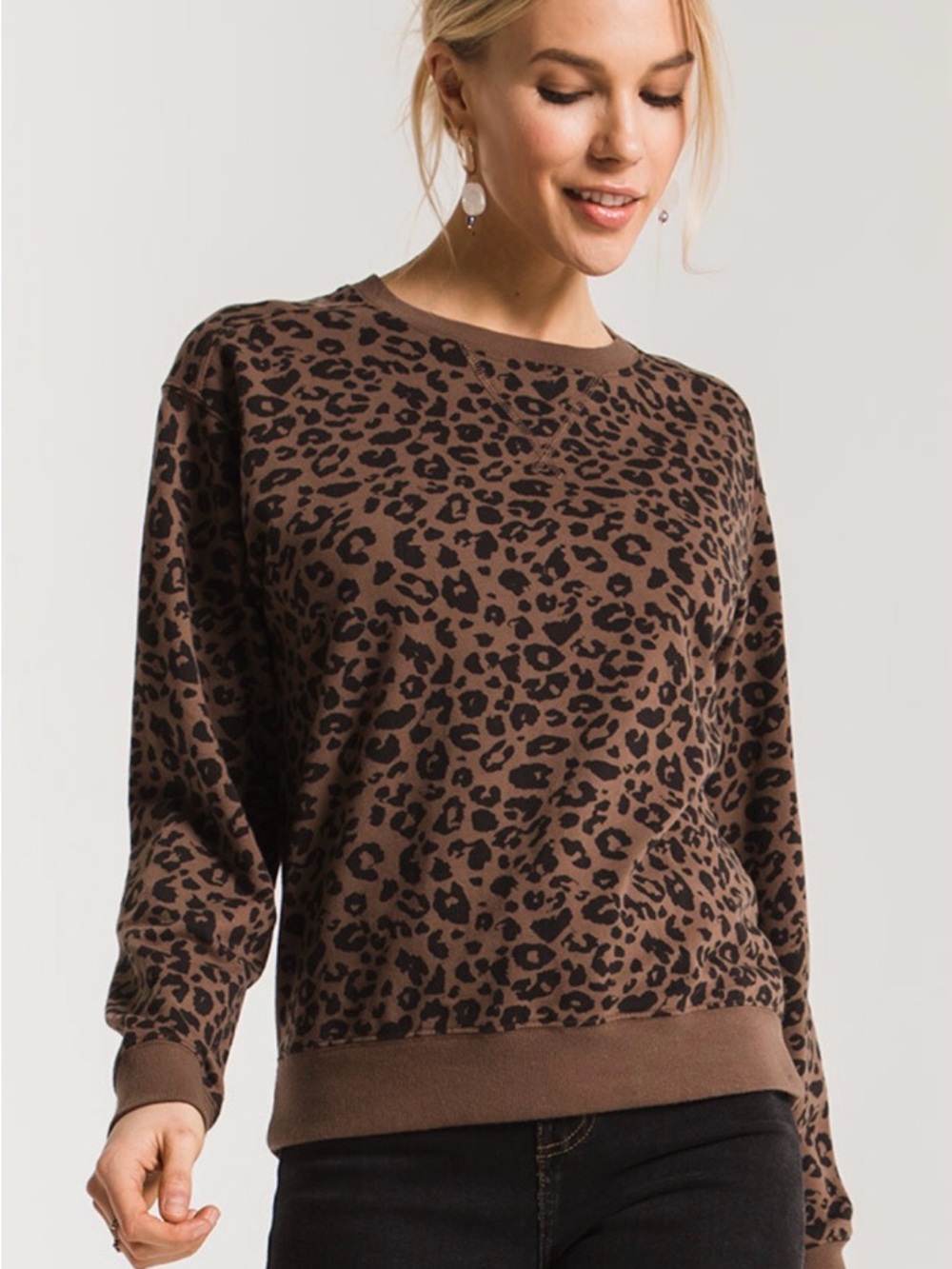 Goldie Dark Brown Leopard Print Crewneck Sweater